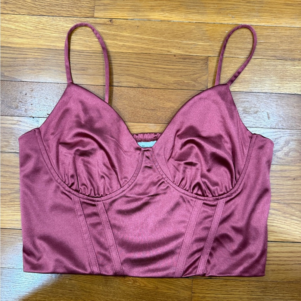 Satin Crop Top in Deep Burgundy